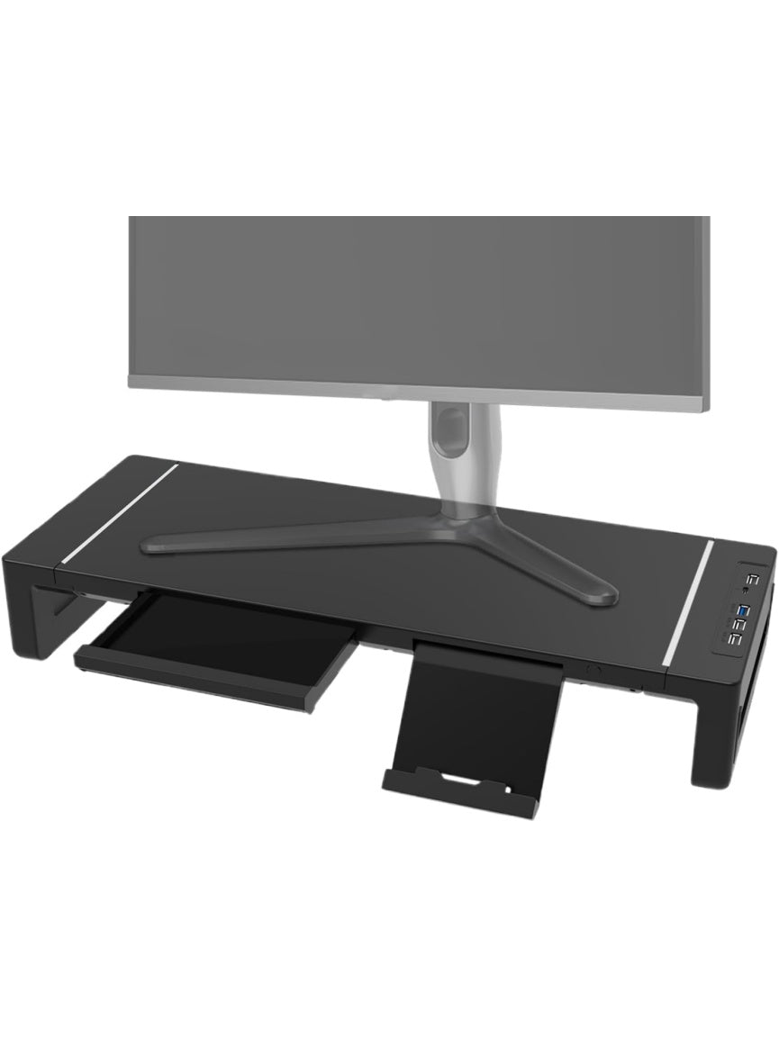 Soporte plegable para monitor con cajón de almacenamiento, elevador ajustable para escritorio