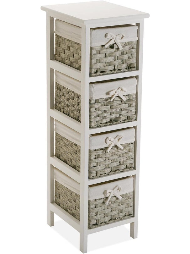 Auxiliary bathroom chest of drawers with four drawers and white finish for small spaces