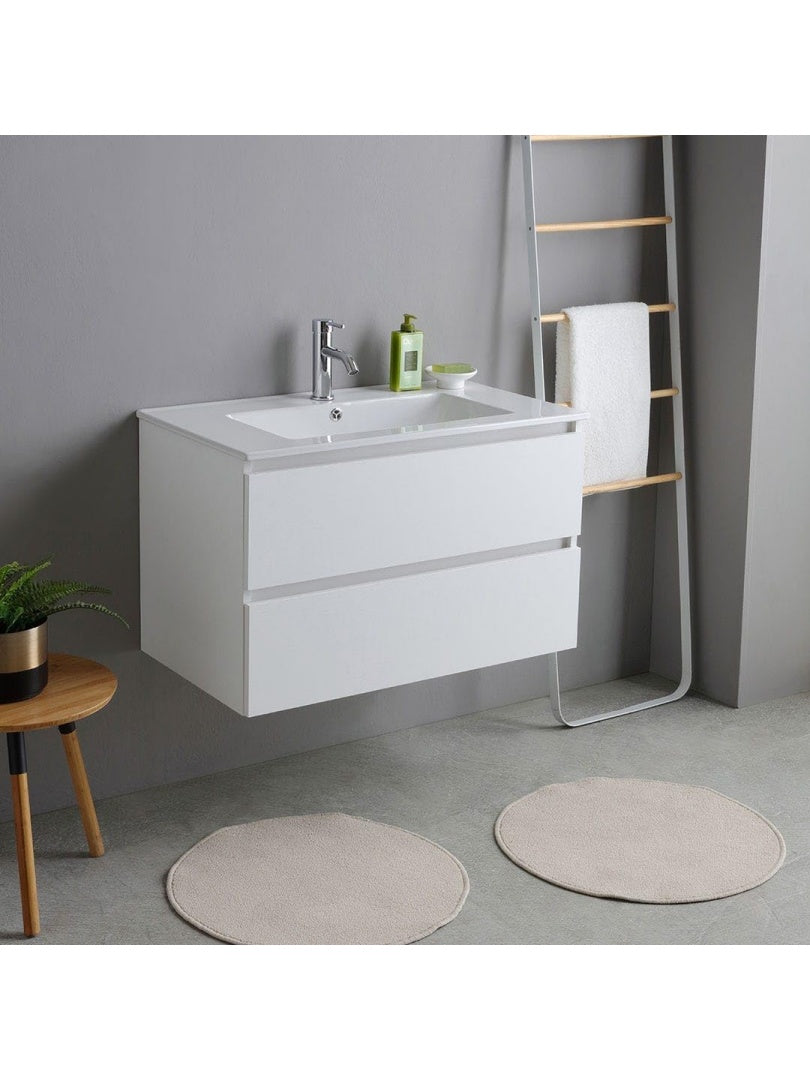 Mueble de Baño de 80 cm con Lavabo Cerámico, Bajo Lavabo Blanco Efecto Madera para Cuarto de Baño