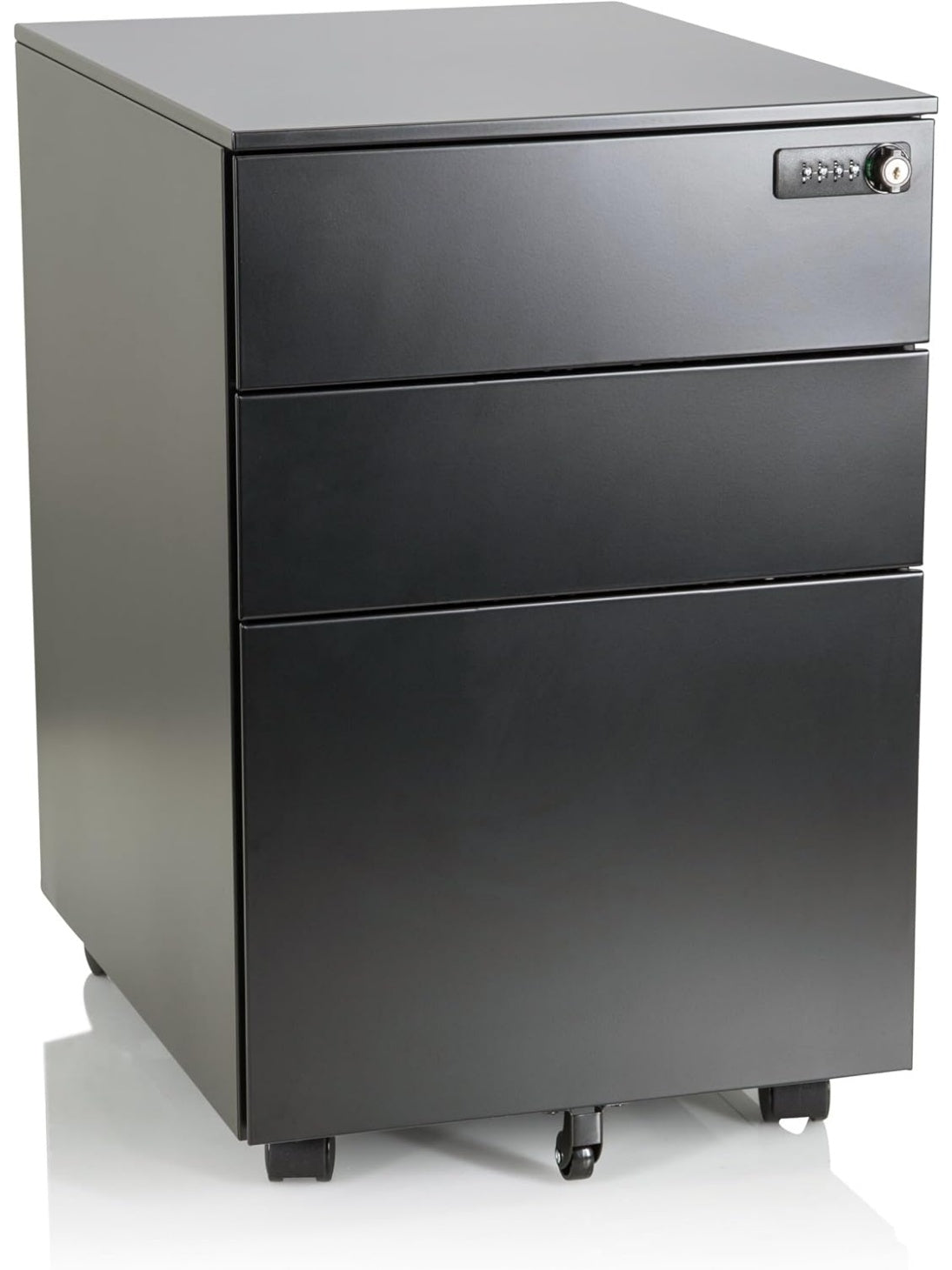 Metal Filing Cabinet with Wheels and 3 Drawers, Office Filing Cabinet with Combination Lock, Black