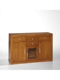 Solid Pine Buffet with 3 Doors and 4 Drawers, Light Cherry Finish for Kitchen, Entryway or Dining Room, 130 x 42 x 86 cm