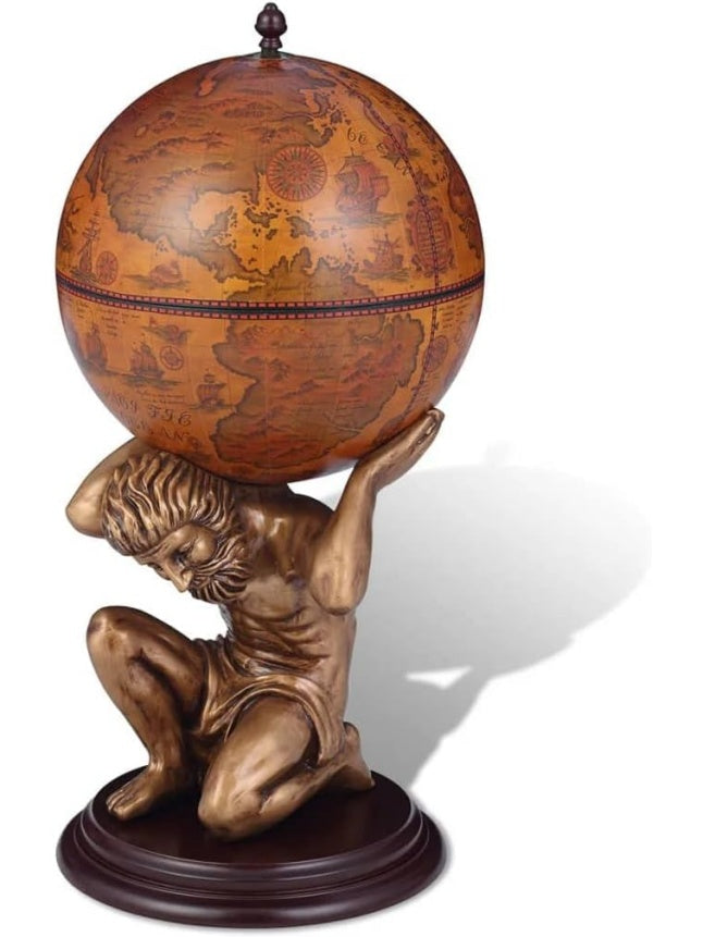 Botellero Globo Bar con Diseño de Atlas, Mueble para Vinos y Licores, 42 x 42 x 85 cm