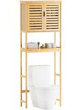 Storage cabinet for toilet with bamboo, adjustable shelf and open shelf