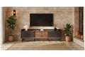 TV stand with sliding doors and drawers, 160 cm modern entertainment center, Black and Natural