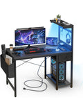 100 cm Gaming Desk with RGB LED Lighting, Integrated Power Outlets, Foldable Shelves and Drawer