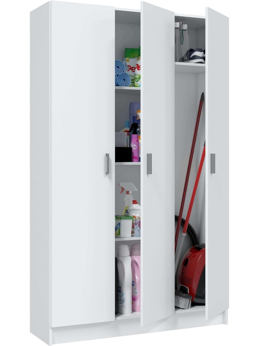 Multipurpose 3-Door Cabinet, Broom Closet for Kitchen, Laundry Room, Bathroom or Pantry, Large Storage Capacity, 109 x 180 cm