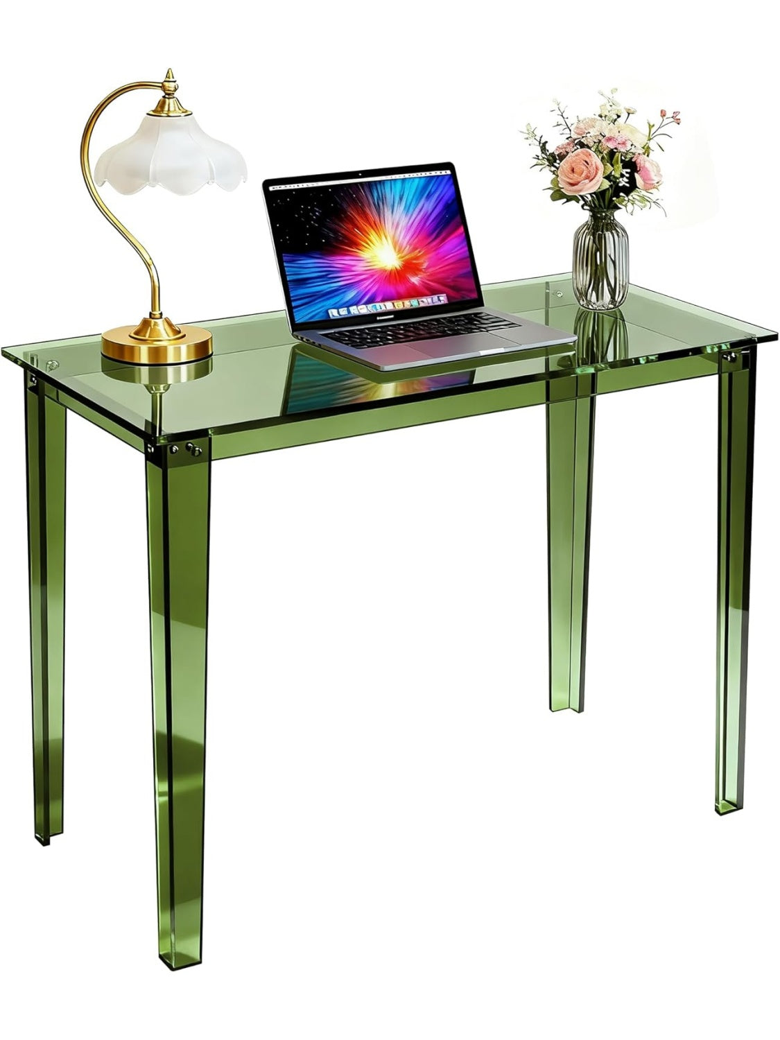 Modern Clear Acrylic Desk, Computer Table, Study or Office, Green, 100 cm