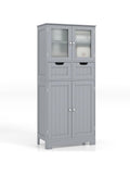 Auxiliary cabinet with four doors, two drawers and adjustable shelves for bathroom or bedroom, grey