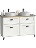 Double Bathroom Vanity with Legs, 2 Drawers and 2 Doors, 120 cm for Countertop Sinks, White and Oak