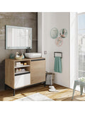 Mueble de baño industrial con cajón, puerta y 2 estantes, roble gold, blanco y negro, 100 cm