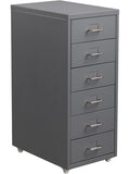 Cajonera de oficina móvil con seis cajones y ruedas para documentos, color gris