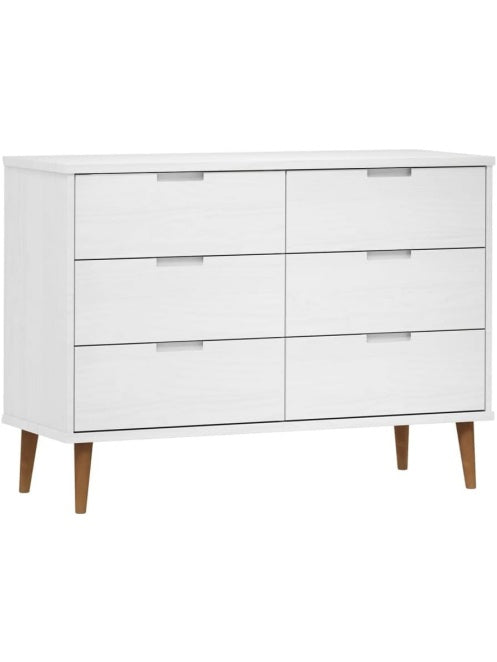 Cómoda de Madera Maciza de Pino con Cajones, Mueble Auxiliar para Salón, Dormitorio o Recibidor, Acabado Blanco