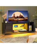 LED entertainment center for TVs up to 65 inches with glass shelves and gaming design
