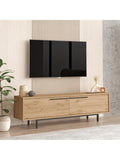 TV Stand with 2 Drop-Down Doors and Open Compartments, Modern Style in Oak, 160 x 36 x 45 cm